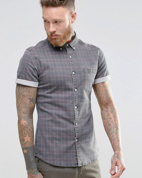 Grey Check Short Sleeve Shirt