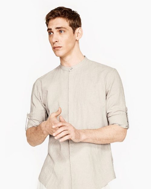 Linen Mandarin Collar Shirt